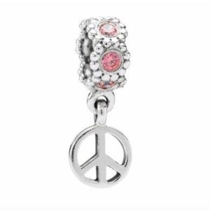 PANDORA dangling peace sign with pink studs