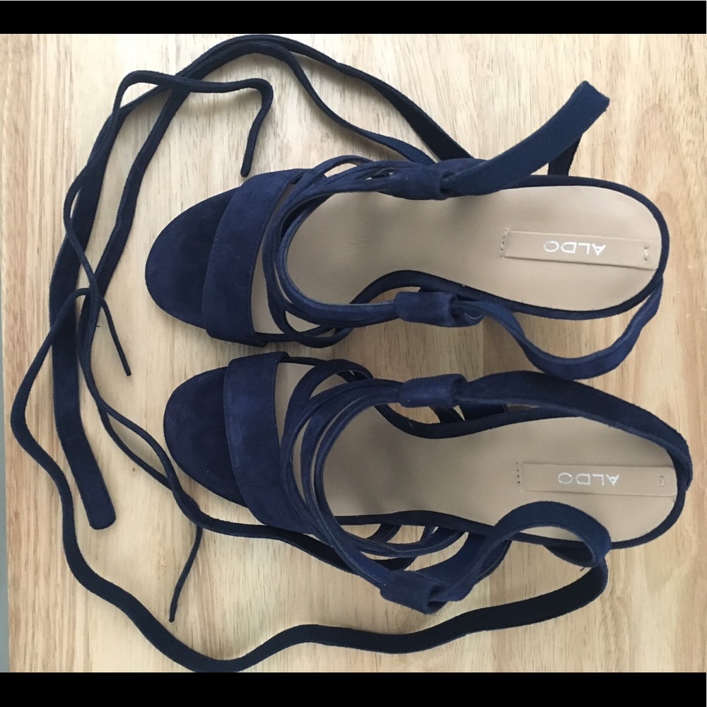 Aldo Navy Blue Lace-Up Heels