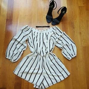 NWOT Black and White Striped Romper