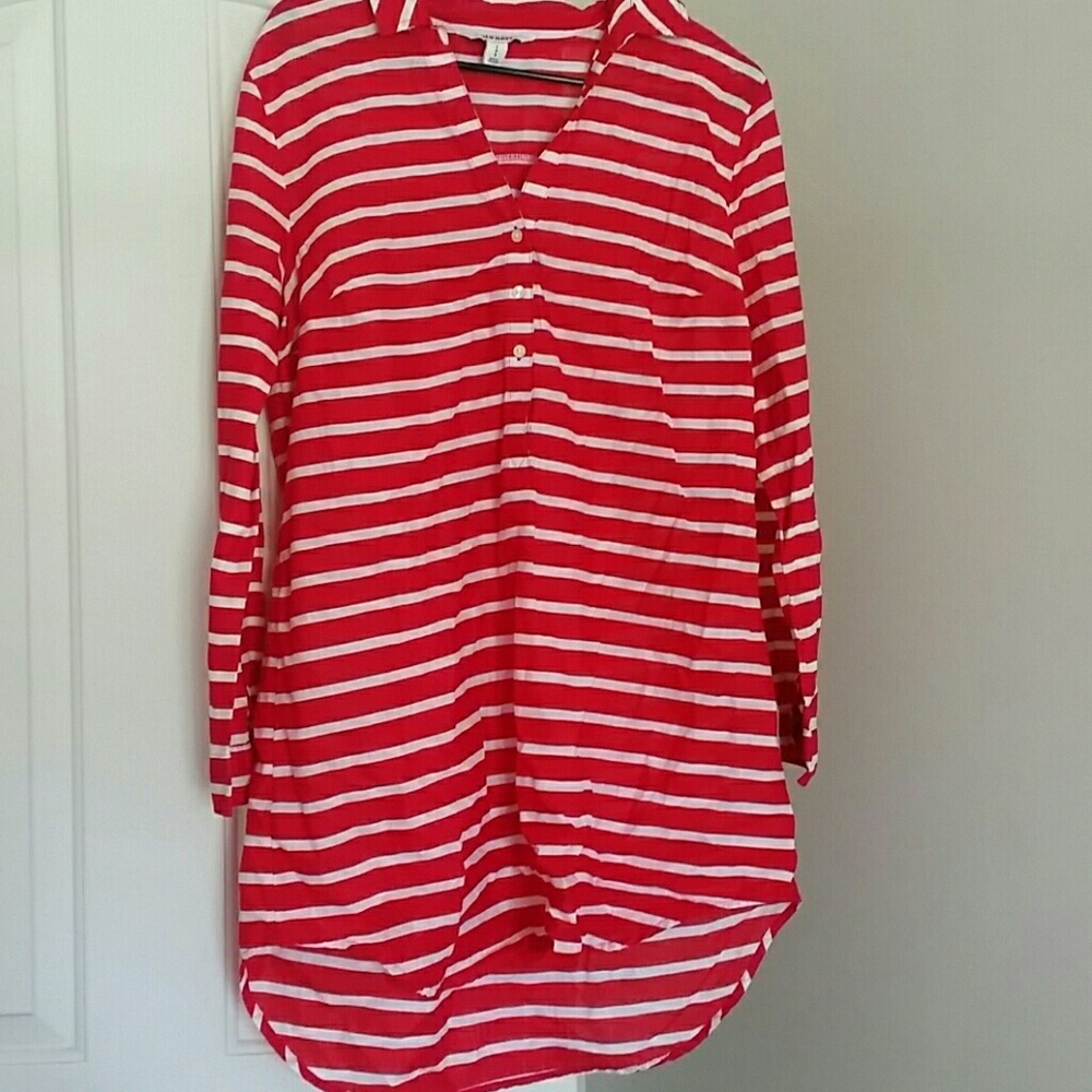 Red and white striped long sleeved dress