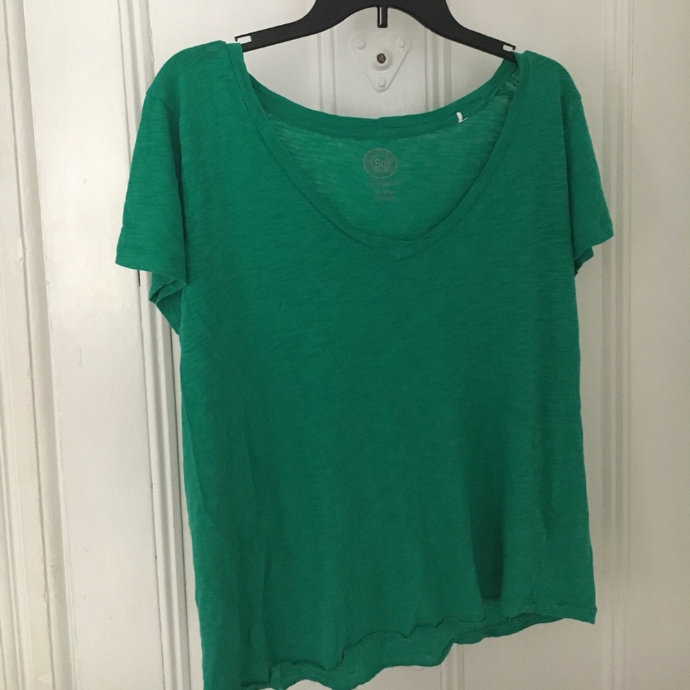 sheer green so v neck shirt.