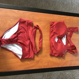 Sexy Criss Cross High Waisted Bikini Set, M Wine