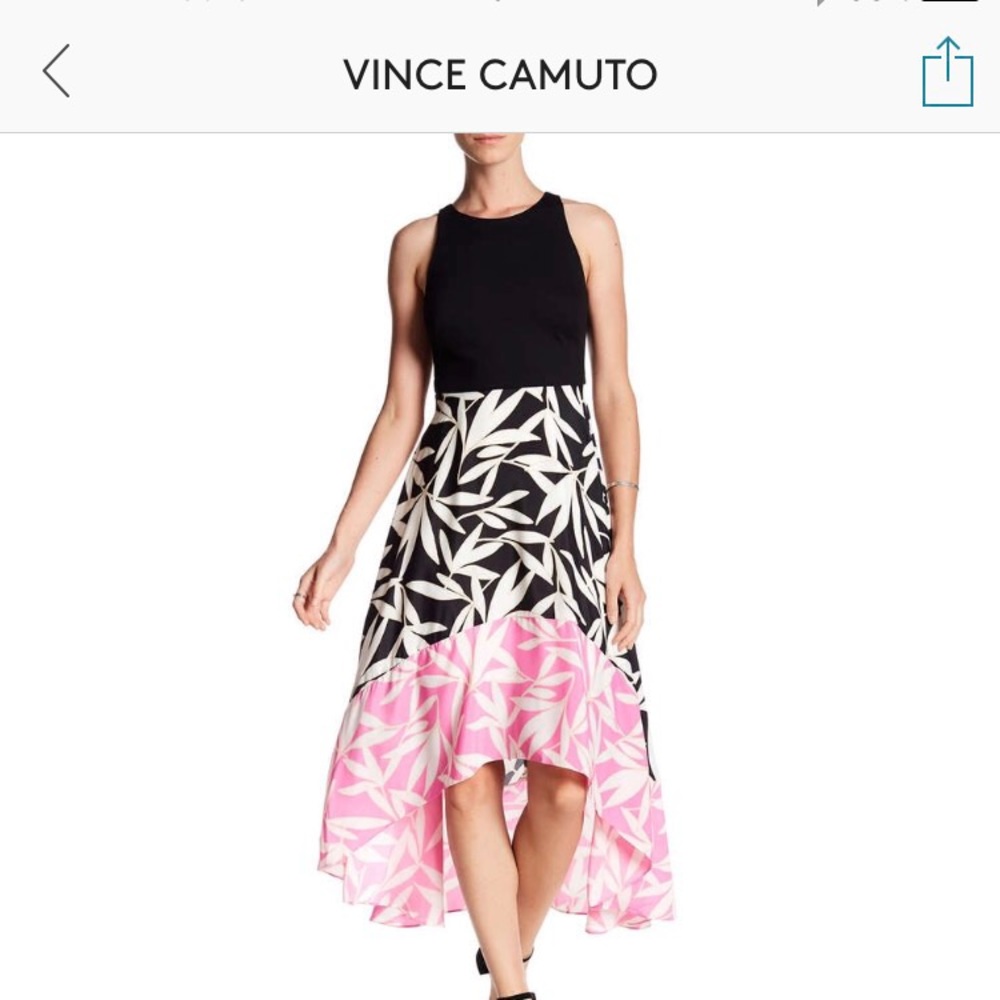 Vince Camuto black and pink hi-lo dress