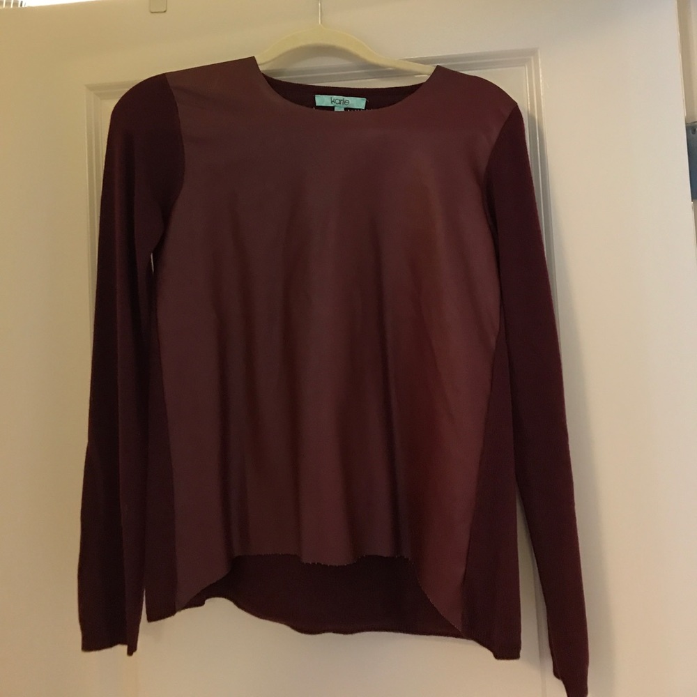 Wine Fitted Sweater w/ Faux Leather Front