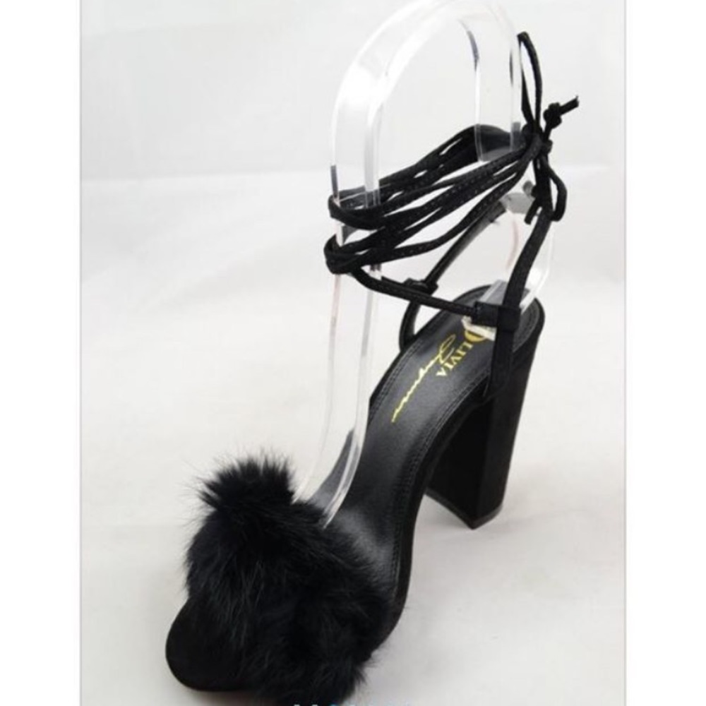 Fur sandal heels