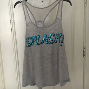 splash graphic sequin tank top.