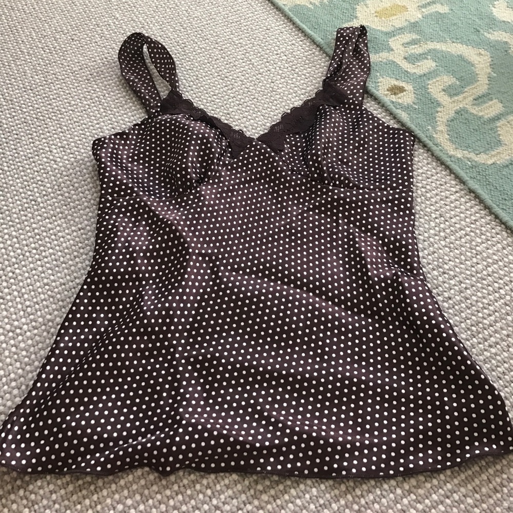 Brown and white polka dot silk shirt