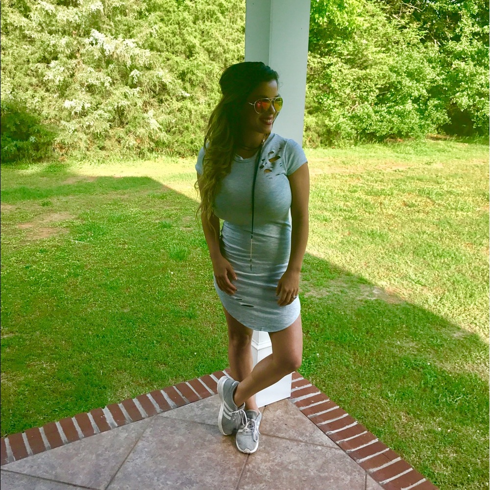 "Don't mind me" light gray distressed dress