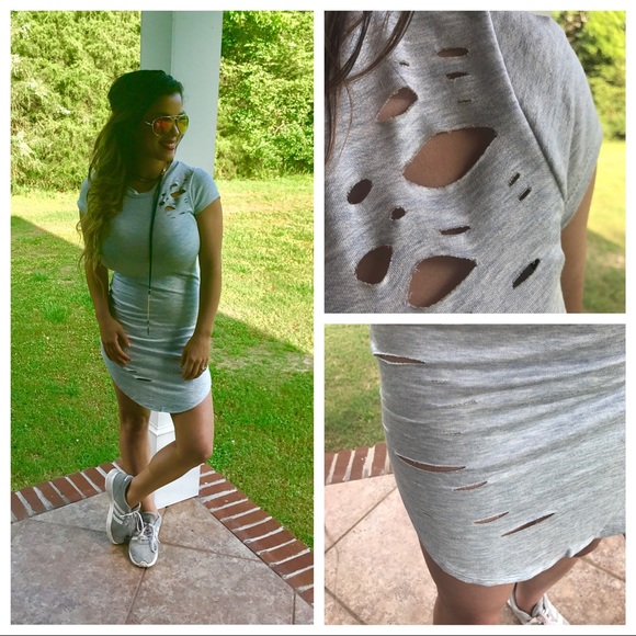 "Don't mind me" light gray distressed dress - Picture 3 of 3