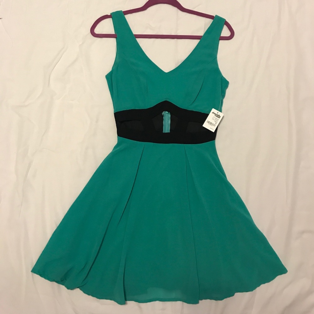 New With Tags, Teal-Green Skater Dress w/ Cutouts!