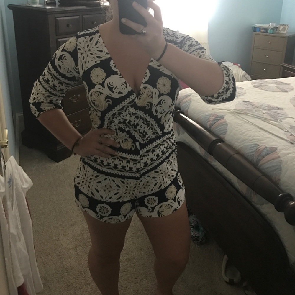 White, Navy and Gold Romper