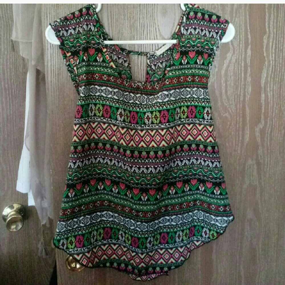 Neon tribal print tank blouse