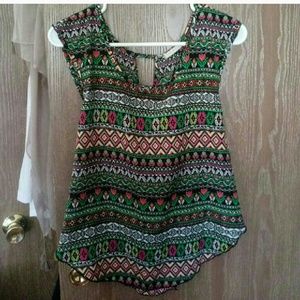 Neon tribal print tank blouse