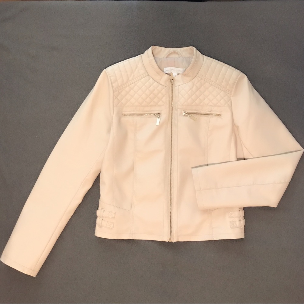 New York & Company Cream Faux Leather Jacket sz M