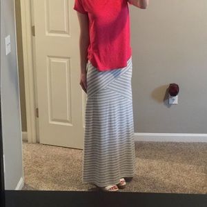 Gray and White Striped Maxi Skirt