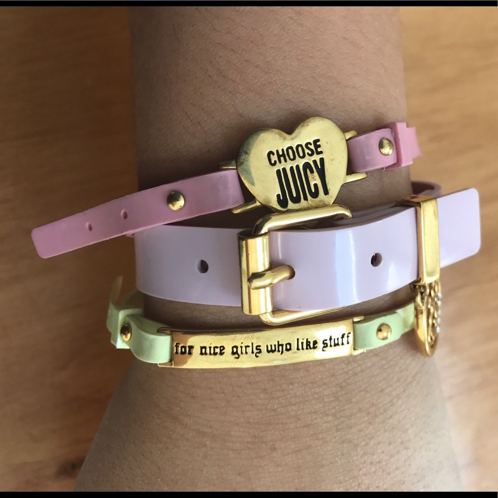 Juicy Couture 3 Pastel Rubber Gold Bracelets