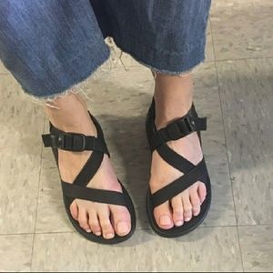 Black single strap chacos