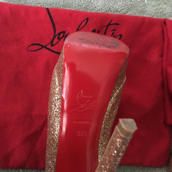 Christian Louboutin peep toe gold glitter heels - Picture 3 of 5