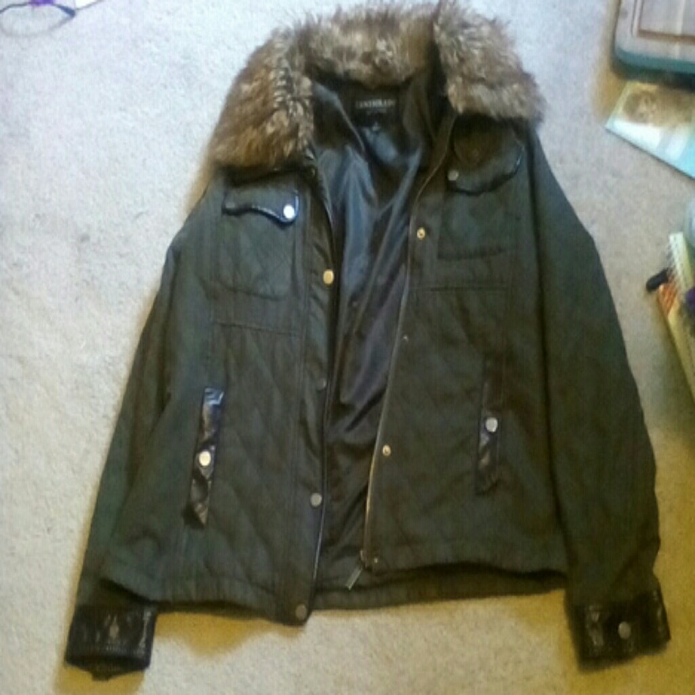 Dark olive green and dark brown jacket