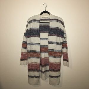 LOFT Long Stripe Fuzzy Cardigan
