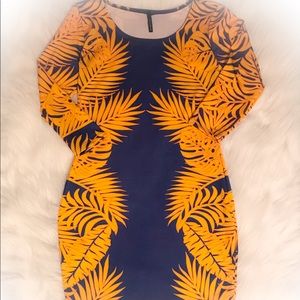 Floral Pattern Blue/Yellow Body Con Mini Dress