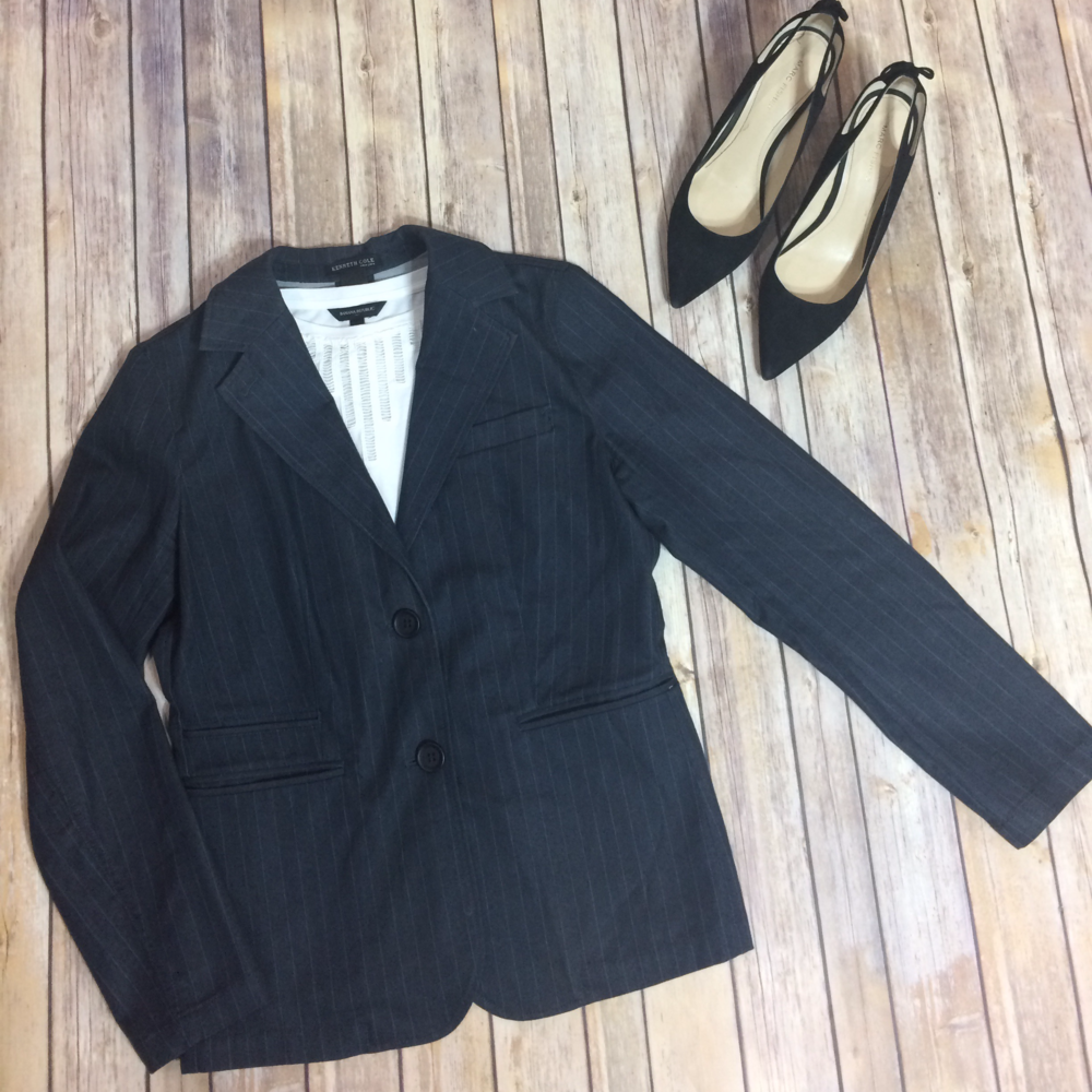 Kenneth Cole Blazer Gray & Blue stripes 10P