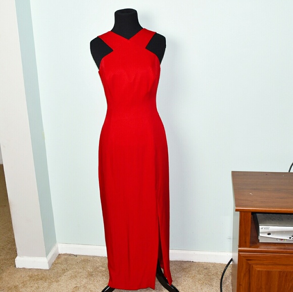 J. Crew Dresses & Skirts - J. Crew Red Halter Top Side Slit Maxi Dress