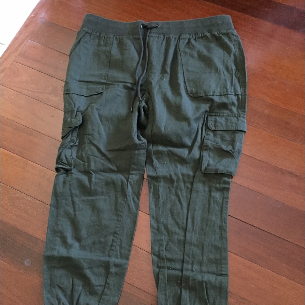 Tokyo Darling Linen dark  army green joggers