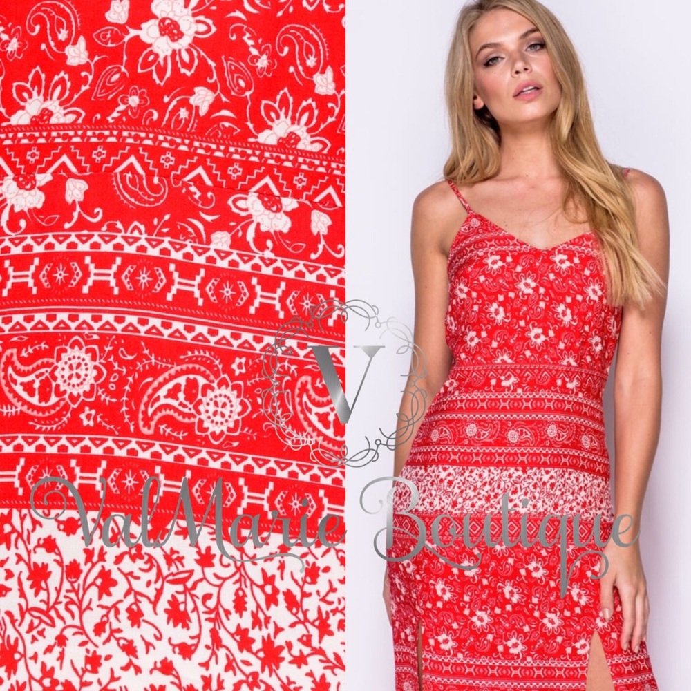📍LAST 1📍Red Paisley handkerchief  maxi dress - Picture 4 of 8