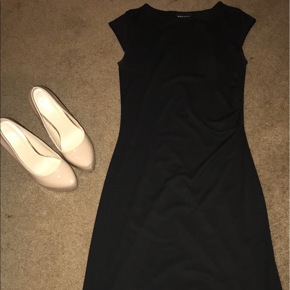 Black dress and nude heels