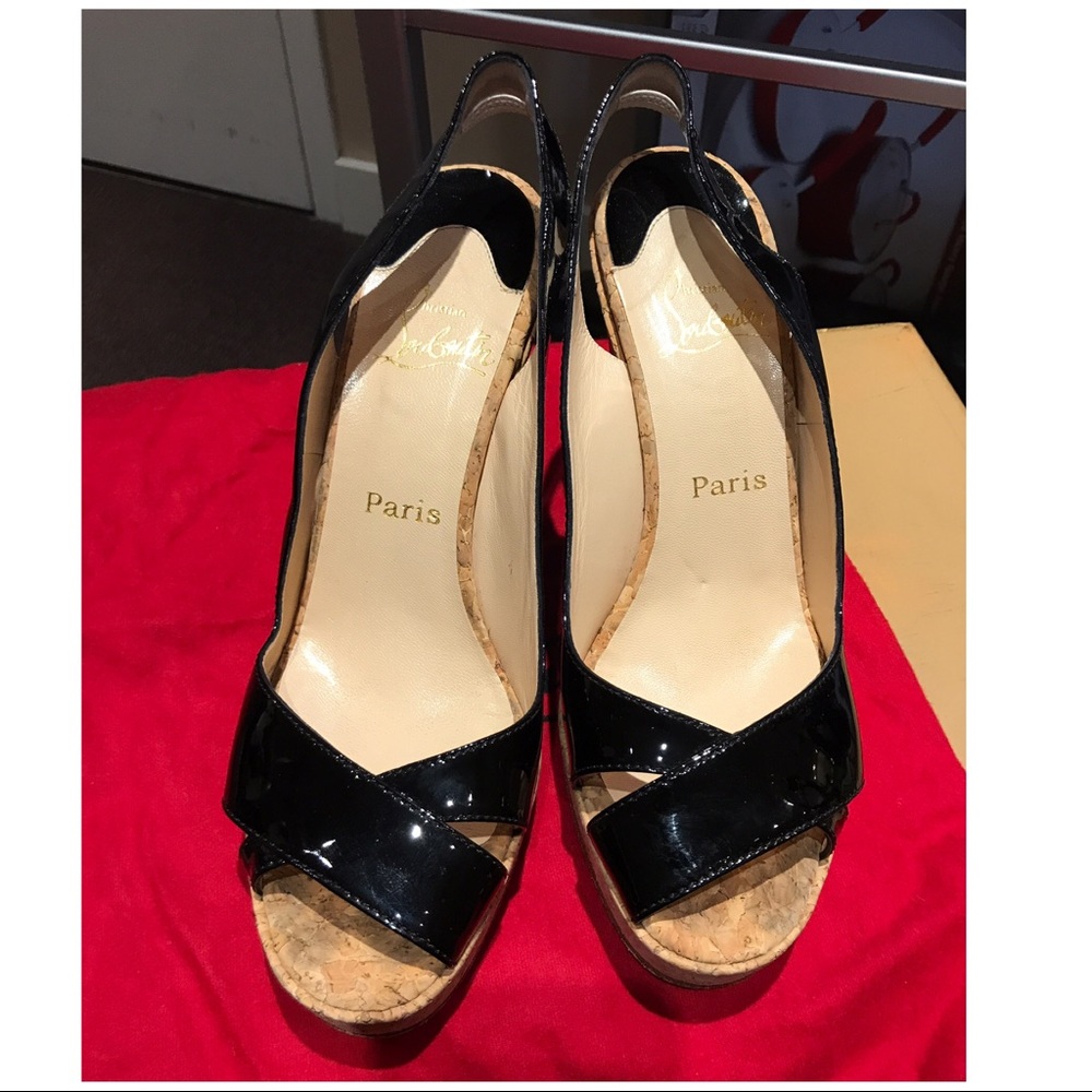 Christian Louboutin Patent Slingback Cork Wedges