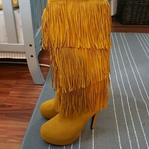 Fringe high heel boots