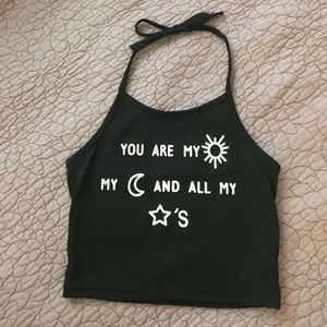 Graphic black halter top