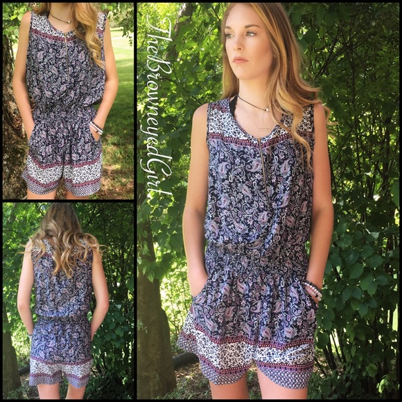 Just in Navy & Plum Paisley Floral Print Romper - Picture 2 of 3
