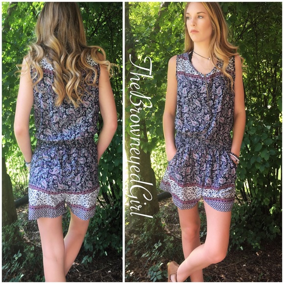 Just in Navy & Plum Paisley Floral Print Romper - Picture 3 of 3