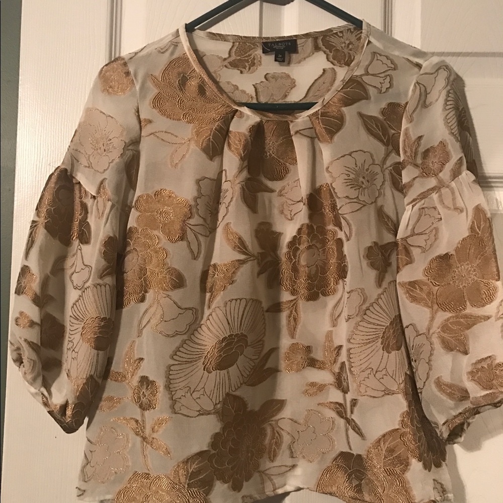 Talbots gold & white chiffon blouse Sz 2P