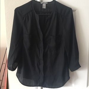 Black sheer top, button down