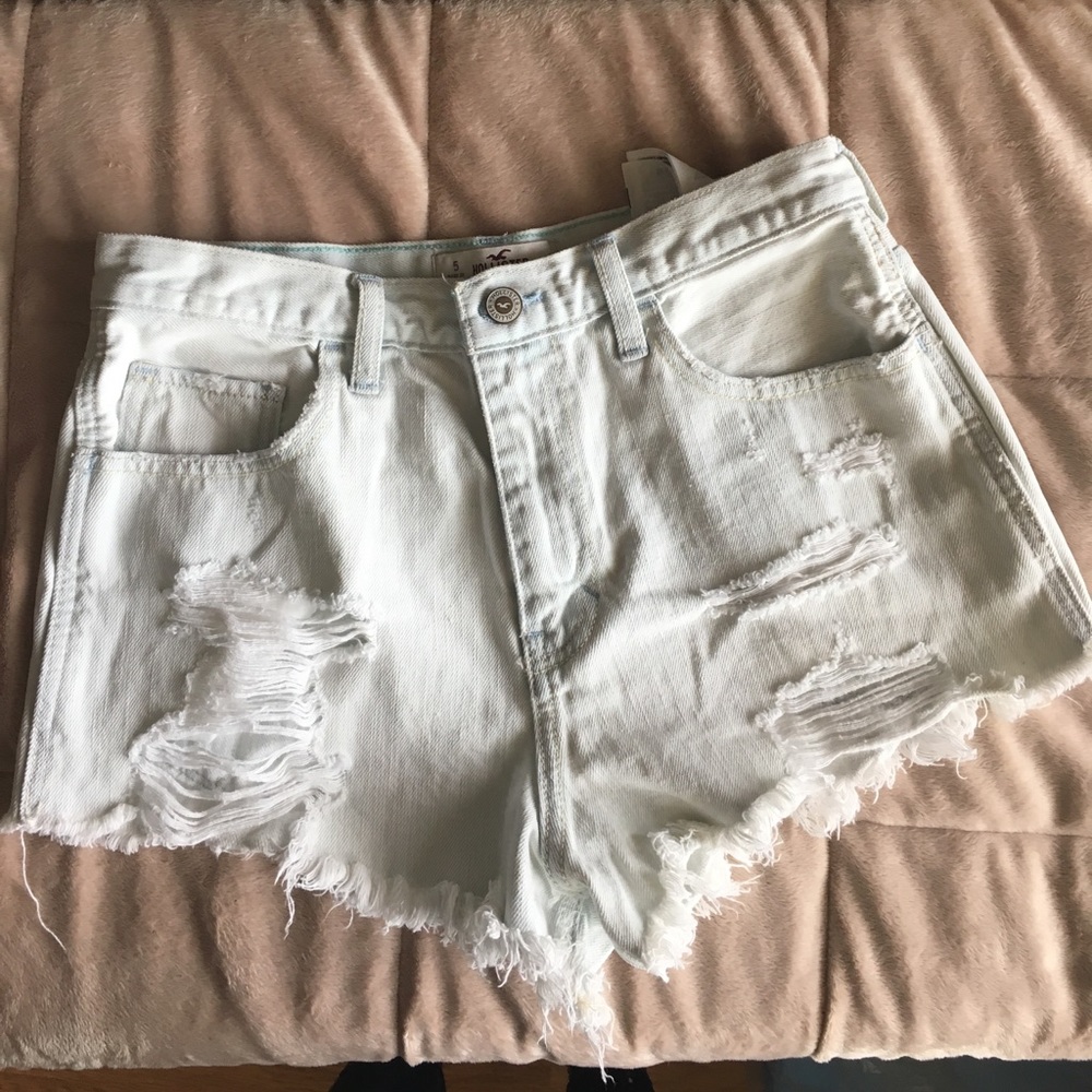 Distressed denim shorts