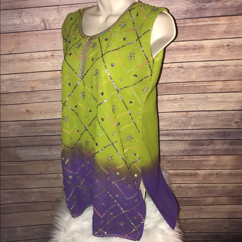 Made in India Sheer Green & Purple Sequin Tunic