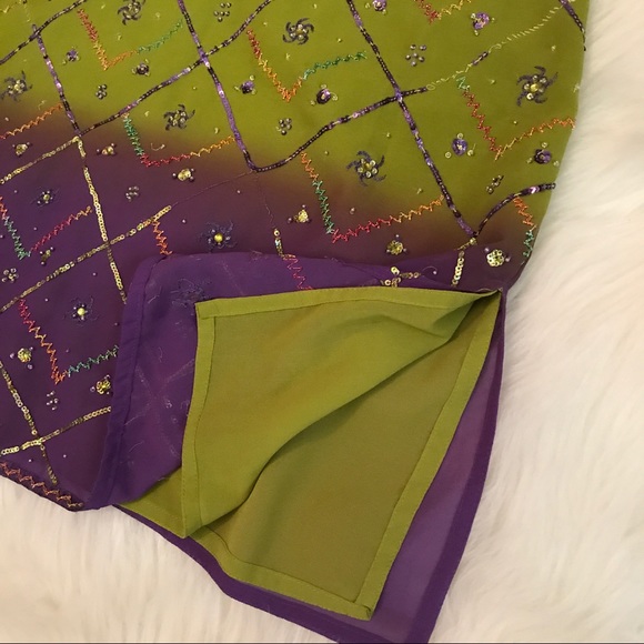 Made in India Sheer Green & Purple Sequin Tunic - Picture 6 of 8