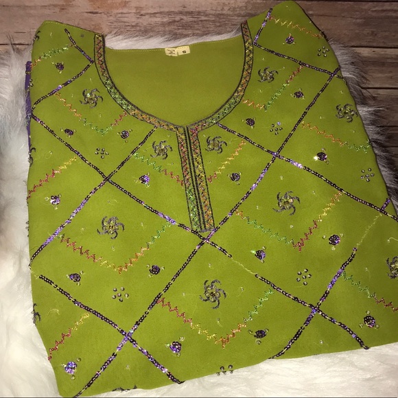 Made in India Sheer Green & Purple Sequin Tunic - Picture 5 of 8
