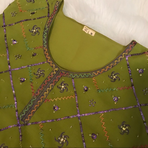 Made in India Sheer Green & Purple Sequin Tunic - Picture 7 of 8