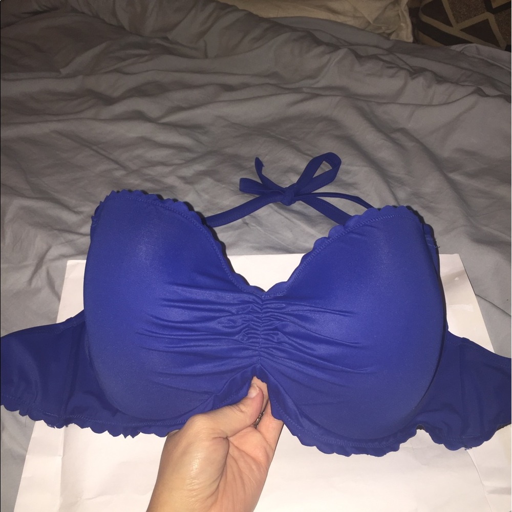 Royal Blue Scalloped Halter/Underwire Bikini Top
