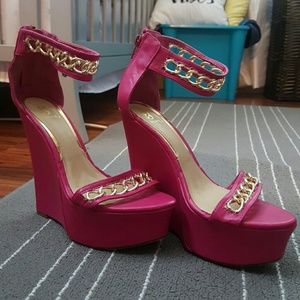 Pink/Gold Wedge Heels