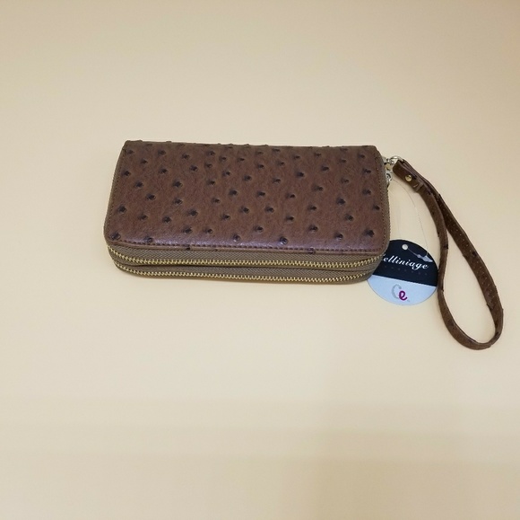 Brown ostrich style clutch wristlet wallet - Picture 1 of 2