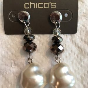 Chicos NWT Nova Drop Crystal Pearl& Brown earrings