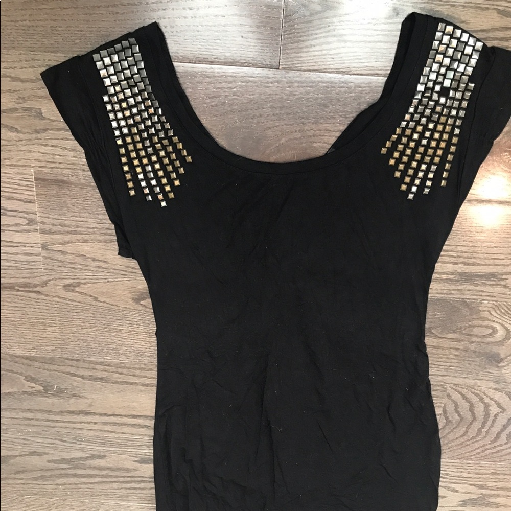 black body on dress with studs and cutout back