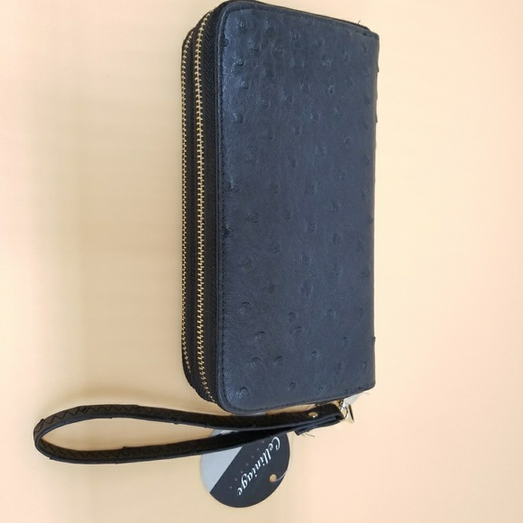 Black ostrich style clutch wristlet wallet - Picture 1 of 2