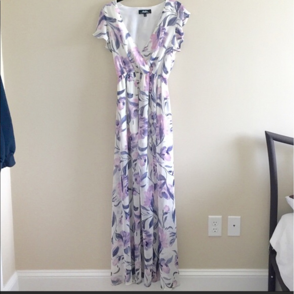 lulu's ivory floral print maxi dress