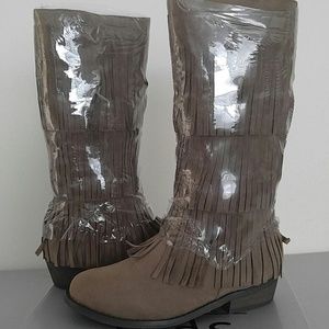 Tan Tall Fringe Boots